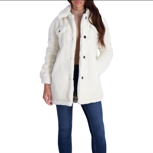 Lucky Brand FAUX FUR Long Sleeve Button Up Coat Designer #691 - Picture 8 of 14